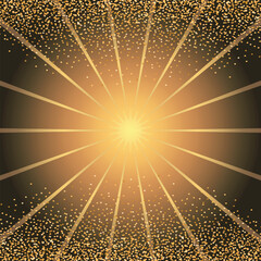 Vector black and golden gradient background with rays and dots in retro style