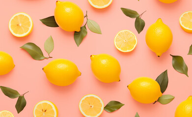 Yellow lemon pattern on pink background	