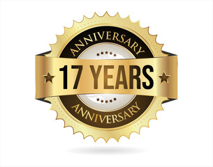 Anniversary golden label with ribbon vector illustration