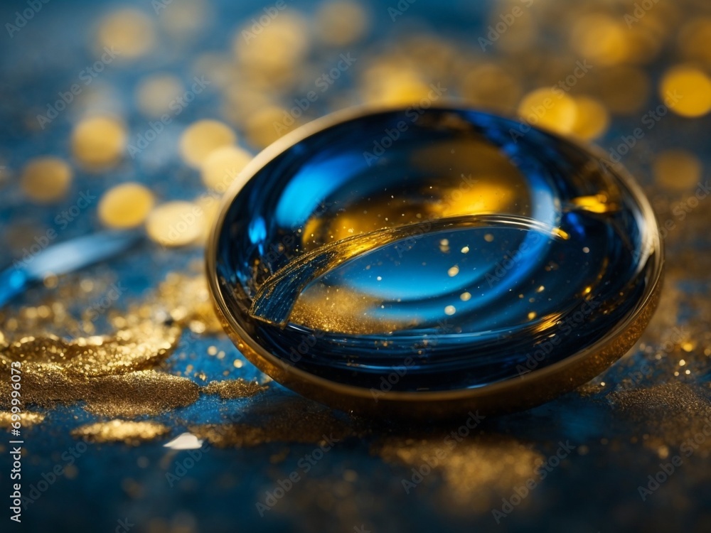 Poster blue and gold abstrack background and bokeh with Generative AI Techonology