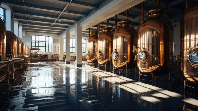 Sake brewery interior. Generative AI.