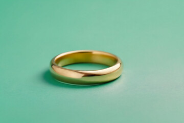 Gold ring on a green pastel background