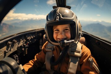 A kid fighter pilot flying a modern jet. Generative AI.