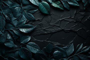 Leaves on a black background, creating a dark and dramatic nature scene.