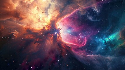 Mesmerizing close up of vibrant nebula in the night sky, view from outer space background, abstract nebula space galaxy