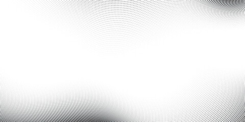 Flowing dots particles wave pattern halftone gradient curve shape isolated on white background