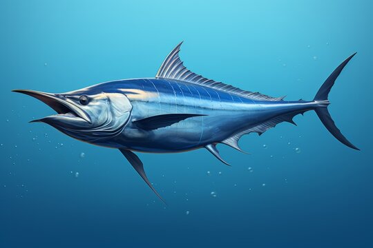 a painting of a blue marlin fish in the ocean, realistic illustration