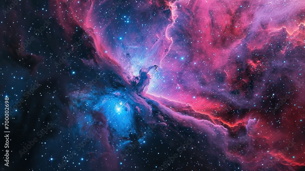 Wall mural mesmerizing close up of vibrant nebula in the night sky, a view from outer space background, colorfu