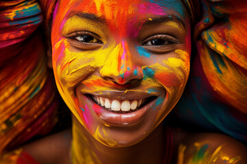 african woman smiling and wearing colourful dress