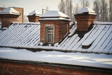 background town winter vintage snow covered house roof close winter building residential roof