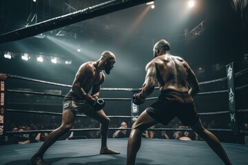 MMA fights happen in a ring for audience viewing. Generative AI - obrazy, fototapety, plakaty