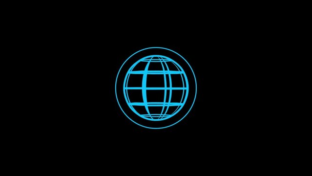 Animated stellite linear icon. Rotating around globe. Seamless loop 4k motion graphics animation