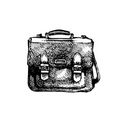 Sketch gentlemen accessory. Hand drawn bag illustration