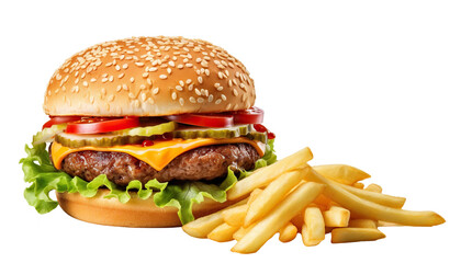 Delicious burger and french potato fries, cut out