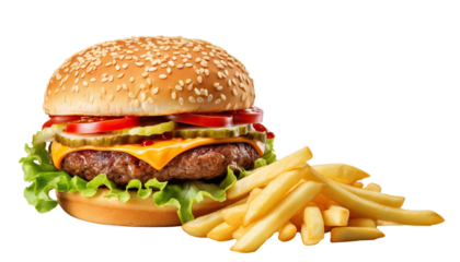 Delicious burger and french potato fries, cut out