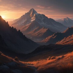 Panorama of Sunset view in the Mountains