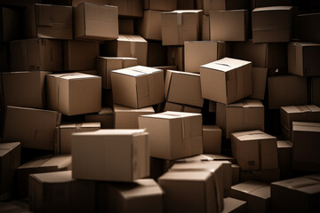a pile of parcel boxes in the warehouse