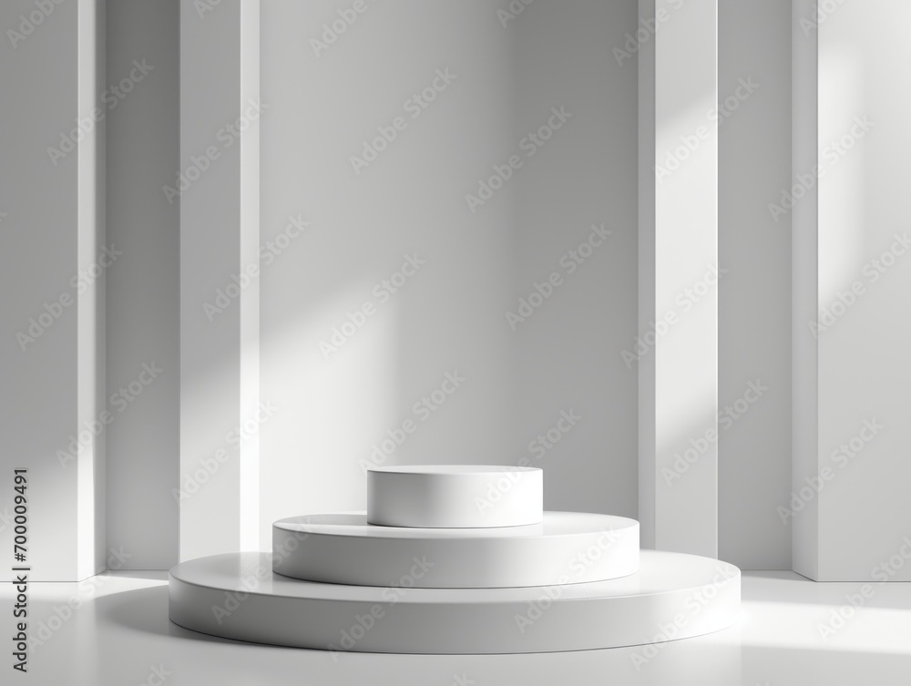 Aufkleber abstract minimal scene with white podium on white background. 3d render generative ai