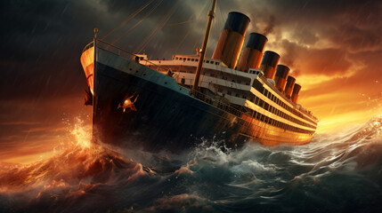 Titanic in storm ocean - obrazy, fototapety, plakaty