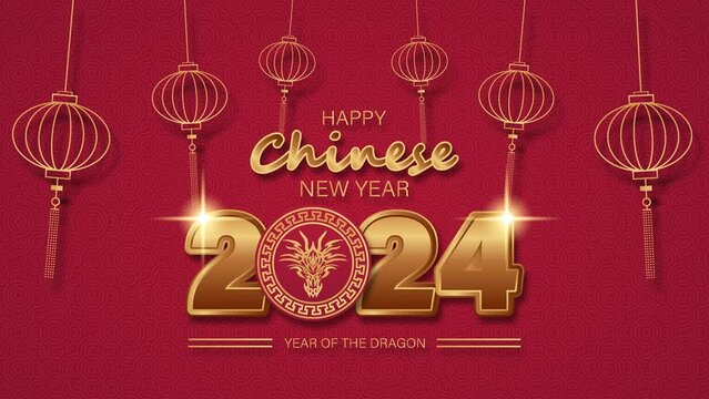 Animated happy chinese new year 2024 with golden element