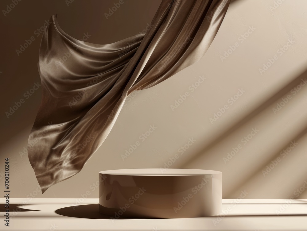 Aufkleber 3d render, abstract background with brown podium and drapery fabric generative ai