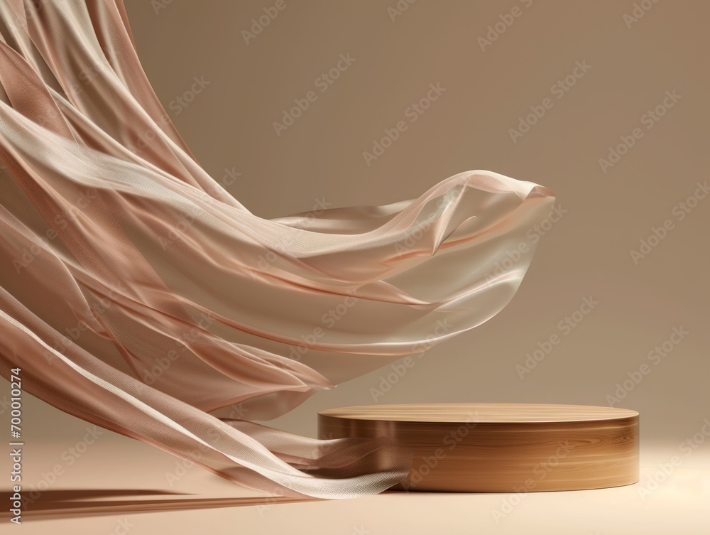 Poster 3d render, abstract background, podium with silk fabric, minimal scene for product display generativ