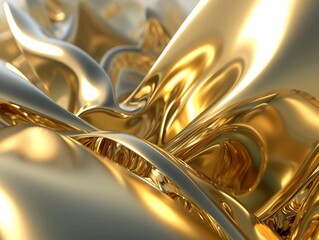 Golden wavy fabric. Abstract background. 3d render illustration. Generative AI