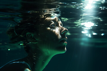 a woman swimming underwater