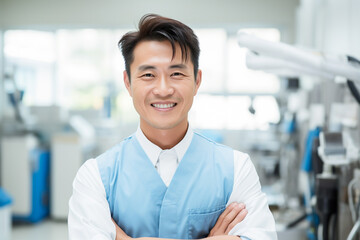 asian male business entrepreneur in his workshop bokeh style background