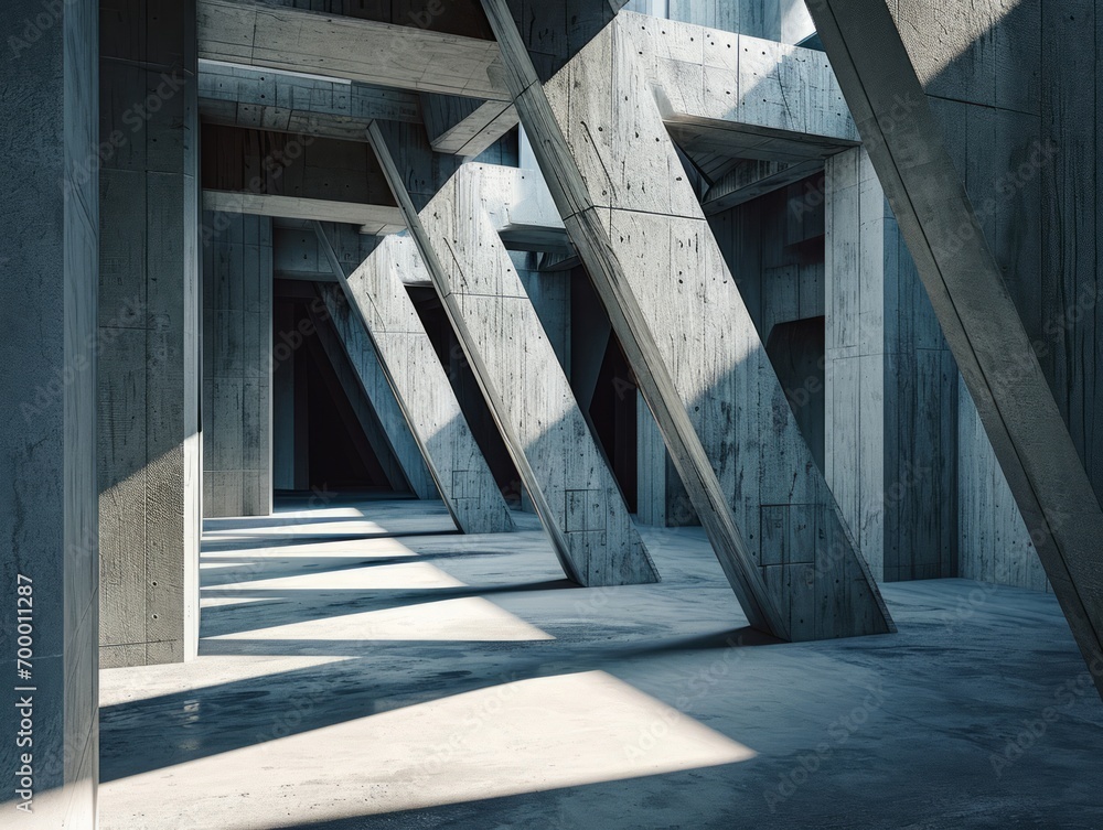 Poster abstract concrete architecture background, 3d render illustration, square image. generative ai