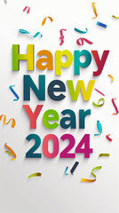 Happy new year 2024 card, Generative Ai illustration.