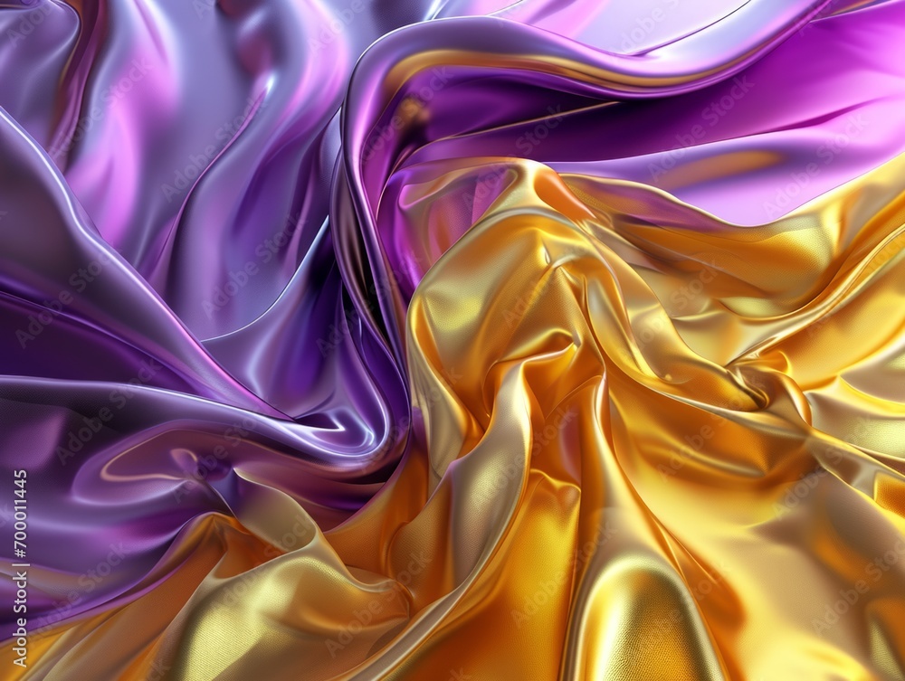 Poster abstract background with wavy satin fabric. 3d render illustration generative ai
