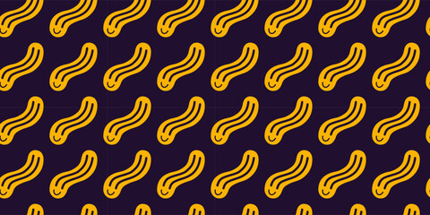 Obraz premium Seamless pattern with Distorted wavy smiley, melt yellow smile stretched into a wave, cartoon style. Trendy modern vector illustration on a dark background