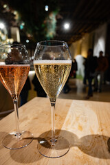 Tasting of sparkling wine champagne on winter weekend festival in December on Avenue de Champagne, Epernay, Champagne region, France