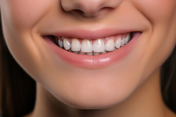 A perfectly smooth and healthy smile of a girl patient after wearing braces