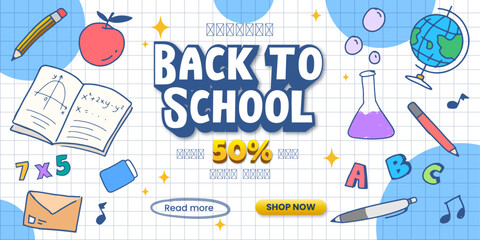 back to school sale banner illustration