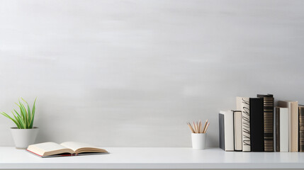 White table with books stationery