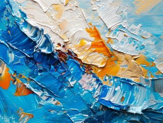 Abstract oil paint background. Blue, yellow, white, orange colors Generative AI