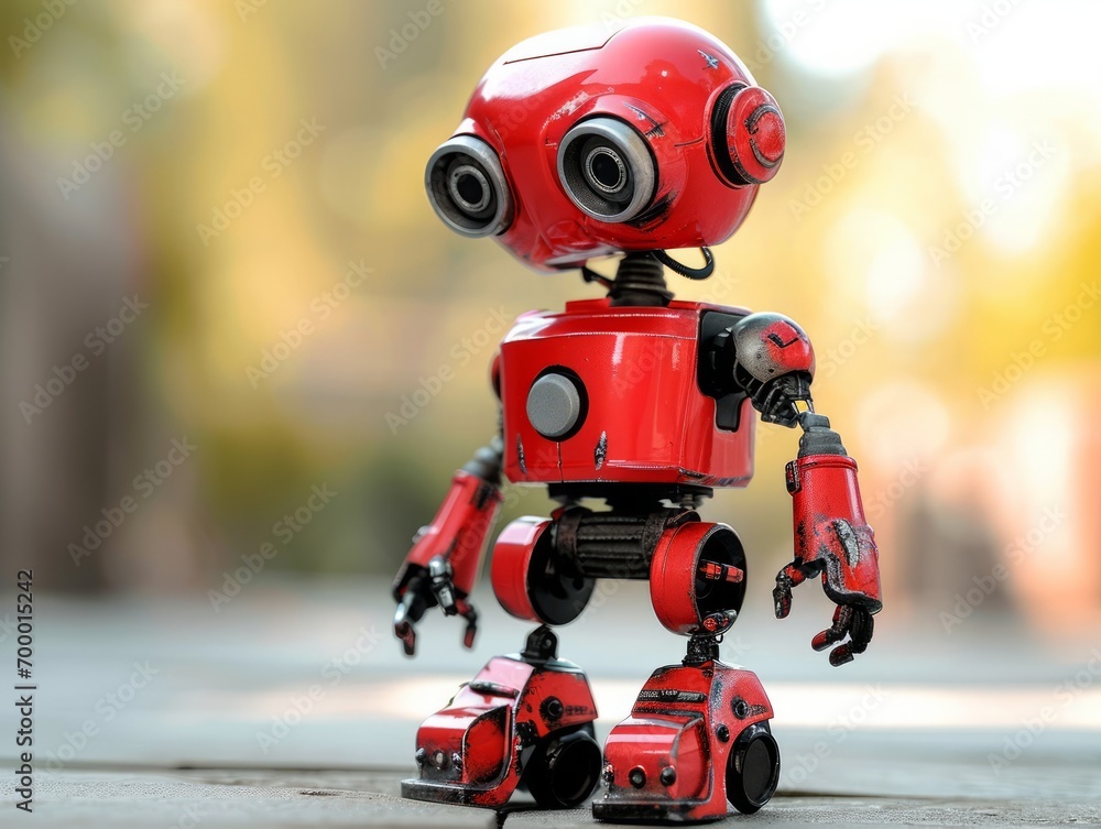 Poster 3d rendering of a robot toy on a blurred background. technology concept. generative ai