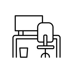 Workplace outline icons, minimalist vector illustration ,simple transparent graphic element .Isolated on white background