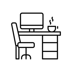 Workplace outline icons, minimalist vector illustration ,simple transparent graphic element .Isolated on white background