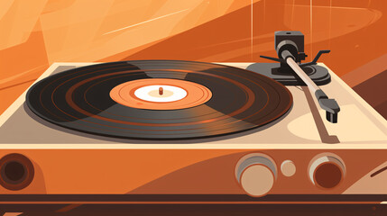 Close up of a Retro style vintage record player graphic style  in sepia colors 