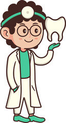 Clip Art Female Dentist Character wear Headlight and White Coat Showing Healthy Tooth Sample