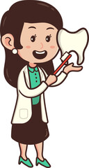 Clip Art Female Dentist Character in White Coat Demonstrating How to Brush Teeth