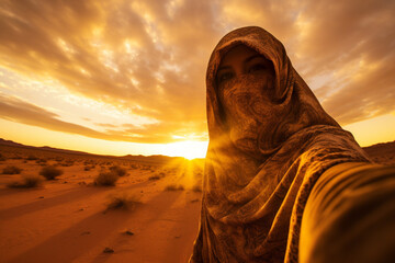 a woman selfie at sahara desert