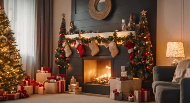 fireplace decoration at Christmas video footage 2k 60fps