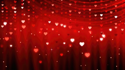 Valentine backdrop with small hearts falling, red curtain background. Generative ai