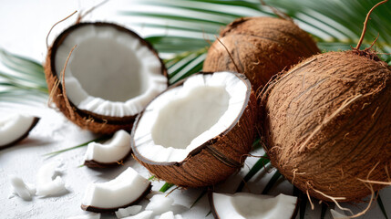 Obraz na płótnie Canvas coconut on a wooden table