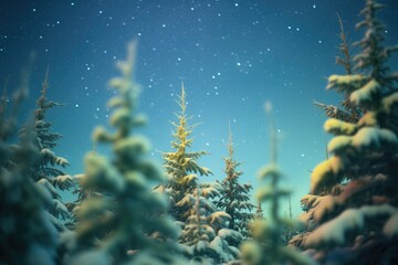 northern lights over a frosted pine grove - obrazy, fototapety, plakaty