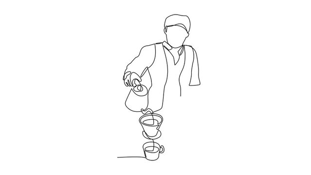 Animated self drawing of people activity in coffee shop. Coffee shop activity design in simple linear style illustration. Suitable design for coffee shop business promotion vector illustration
